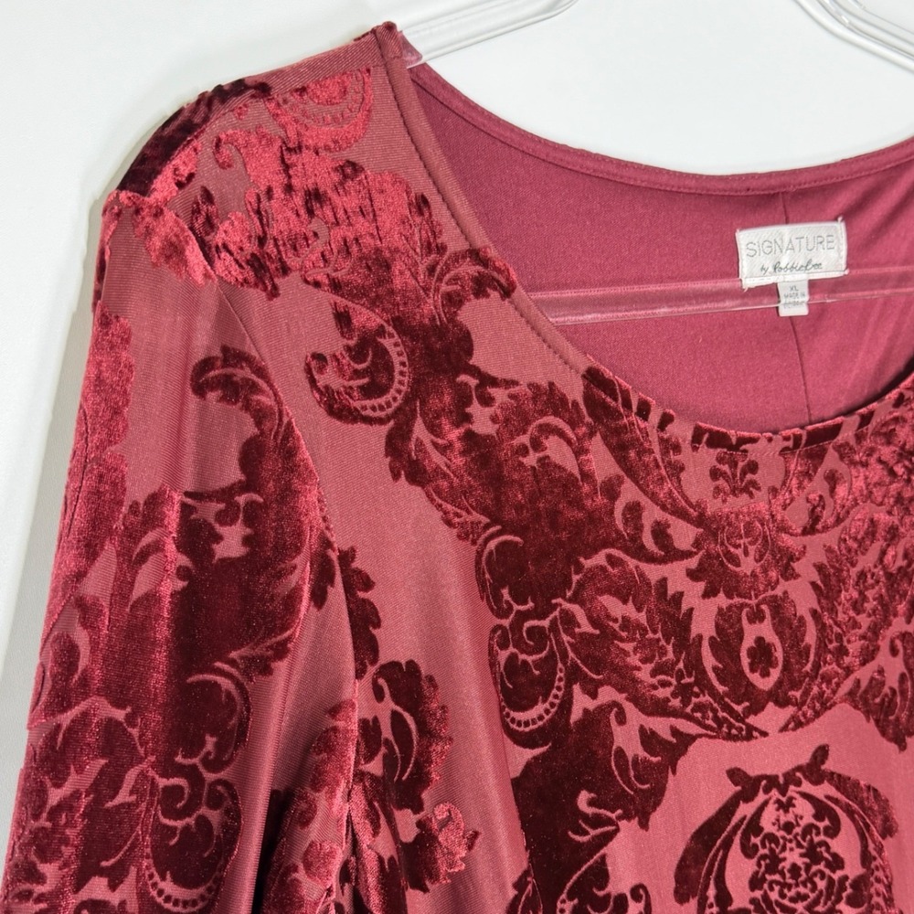 Signature by Robbie Bee Burnout Velvet Damask Bell Sleeve Dress XL - Picture 5 of 16